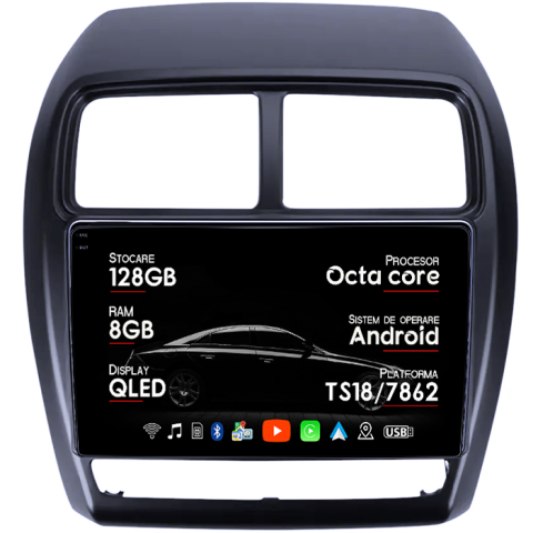 ASX 2016-2022 - Navigatie dedicata Mitsubishi ASX 2016-2022, 8GB RAM 128GB ROM, Octacore, Platforma TS18, Android 14, Display QLED 9â, Suporta camera 360Âş, DSP, Carplay&Android Auto, SIM 4G, Ventilator Activ