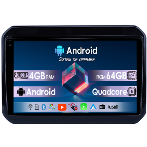 Ignis 2000-2005 - Navigatie dedicata Suzuki Ignis 2000-2005, 4GB RAM 64GB ROM, Quadcore, Android 14, Display QLED  9", DSP, Carplay&Android Auto, Suport camere AHD