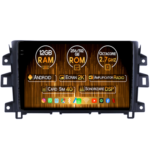 Nissan - Navigatie dedicata Nissan Navara 2014-2016, 12GB RAM 256GB ROM, Android 14, Rezolutie 2K, Display QLED, 9", DSP, Carplay, Android Auto, Internet, Youtube, Waze, Wi Fi, USB
