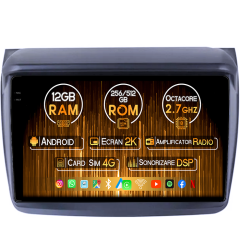 Navigatii Dedicate - Navigatie dedicata Mitsubishi L200 2008-2016, 12GB RAM 256GB ROM, Android 14, Rezolutie 2K, Display QLED, 9", DSP, Carplay, Android Auto, Internet, Youtube, Waze, Wi Fi, USB