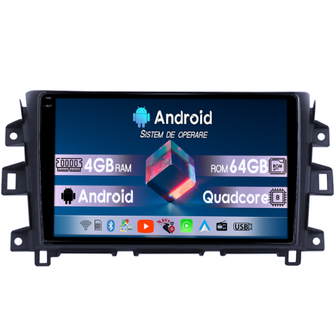 Nissan - Navigatie dedicata Nissan Navara 2014-2016, 4GB RAM 64GB ROM, Quadcore, Android 14, Display QLED  9", DSP, Carplay&Android Auto, Suport camere AHD