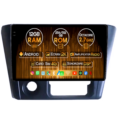 Navigatii Dedicate - Navigatie dedicata Mitsubishi Lancer 2006, 12GB RAM 256GB ROM, Android 14, Rezolutie 2K, Display QLED, 9", DSP, Carplay, Android Auto, Internet, Youtube, Waze, Wi Fi, USB