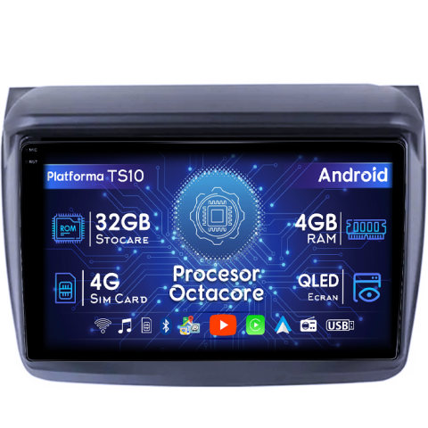 L200 2008-2016 - Navigatie dedicata Mitsubishi L200 2008-2016, 4GB RAM 32GB ROM, Octacore, Android 14, Display QLED 1K 9", DSP, Carplay&Android Auto, SIM 4G, Bluetooth, Ventilator Activ
