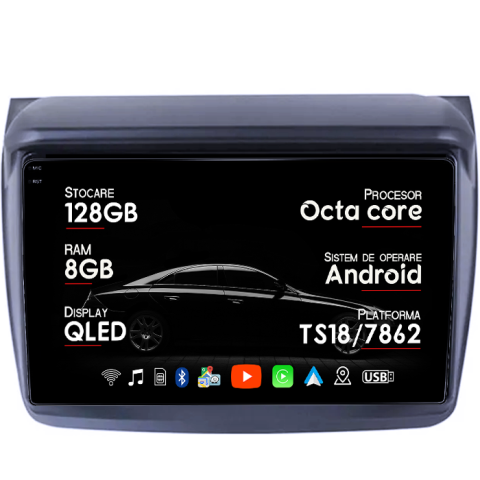 L200 2008-2016 - Navigatie dedicata Mitsubishi L200 2008-2016, 8GB RAM 128GB ROM, Octacore, Platforma TS18, Android 14, Display QLED 9â, Suporta camera 360Âş, DSP, Carplay&Android Auto, SIM 4G, Ventilator Activ