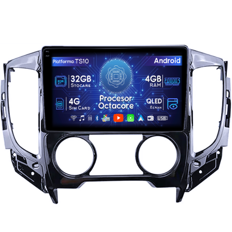 Mitsubishi - Navigatie dedicata Mitsubishi L200 2015-2019, 4GB RAM 32GB ROM, Octacore, Android 14, Display QLED 1K 9", DSP, Carplay&Android Auto, SIM 4G, Bluetooth, Ventilator Activ