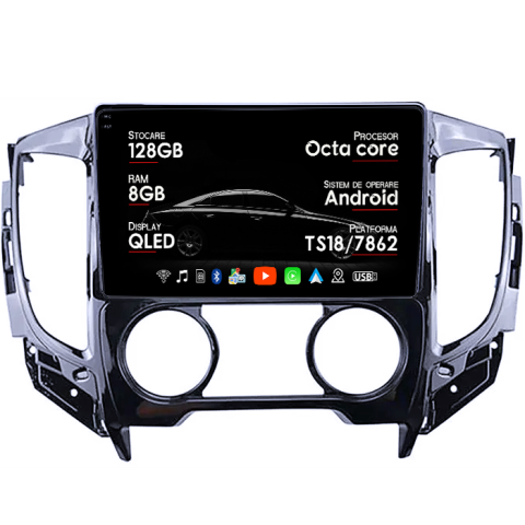 L200 2015-2019 - Navigatie dedicata Mitsubishi L200 2015-2019, 8GB RAM 128GB ROM, Octacore, Platforma TS18, Android 14, Display QLED 9â, Suporta camera 360Âş, DSP, Carplay&Android Auto, SIM 4G, Ventilator Activ