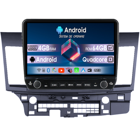 Navigatii Dedicate - Navigatie dedicata Mitsubishi Lancer 2007-2012 Tesla cu butoane rotative model 2024, 4GB RAM 64GB ROM, Procesor Quadcore, Android 14, Display QLED 10", DSP, Carplay&Android Auto