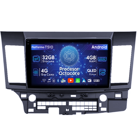Lancer - Navigatie dedicata Mitsubishi Lancer 2007-2012, 4GB RAM 32GB ROM, Octacore, Android 14, Display QLED 1K 10", DSP, Carplay&Android Auto, SIM 4G, Bluetooth, Ventilator Activ