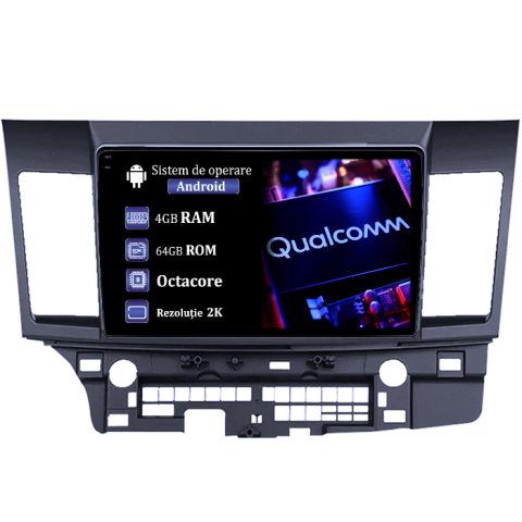 Lancer 2007-2012 - Navigatie dedicata Mitsubishi Lancer 2007-2012, 4GB RAM 64GB ROM, Procesor Qualcomm Octacore, Android 14, Rezolutie 2K, Display QLED 10", DSP, Carplay&Android Auto, SIM 4G