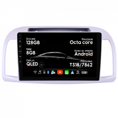 Micra - Navigatie dedicata Nissan Micra 2002-2020, 8GB RAM 128GB ROM, Octacore, Platforma TS18, Android 14, Display QLED 9”, Suporta camera 360º, DSP, Carplay&Android Auto, SIM 4G, Ventilator Activ