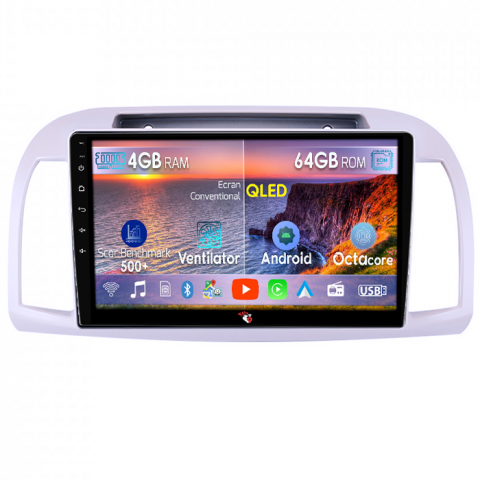 Micra - Navigatie dedicata Nissan Micra 2002-2020, 4GB RAM 64GB ROM, Octacore, Android 14, Display QLED 9", DSP, Carplay&Android Auto, SIM 4G, Ventilator Activ