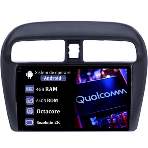 Mirage Attrage 2012-2018 - Navigatie dedicata Mitsubishi Mirage Attrage 2012-2018, 4GB RAM 64GB ROM, Procesor Qualcomm Octacore, Android 14, Rezolutie 2K, Display QLED 9", DSP, Carplay&Android Auto, SIM 4G