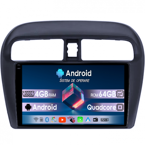 Mitsubishi - Navigatie dedicata Mitsubishi Mirage Attrage 2012-2018, 4GB RAM 64GB ROM, Quad Core, Display 9" QLED 1K, Carplay, Android 14, Bluetooth, Magazin Play, Suport Camere AHD