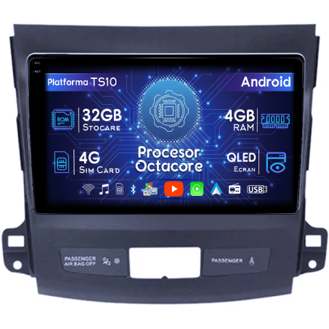 Mitsubishi - Navigatie dedicata Mitsubishi Outlander 2005-2011, 4GB RAM 32GB ROM, Octacore, Android 14, Display QLED 1K 9", DSP, Carplay&Android Auto, SIM 4G, Bluetooth, Ventilator Activ