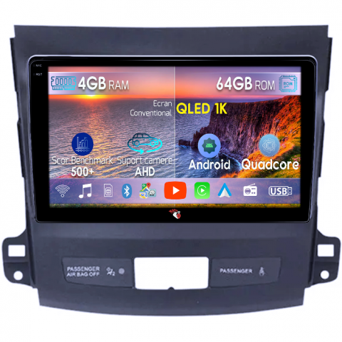 Outlander 2005-2011 - Navigatie dedicata Mitsubishi Outlander 2005-2011, 4GB RAM 64GB ROM, Octacore, Android 14, Display QLED 1K 9", Carplay&Android Auto, SIM 4G, Ventilator Activ