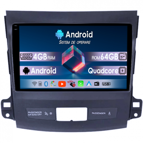 Mitsubishi - Navigatie dedicata Mitsubishi Outlander 2006-2014, 4GB RAM 64GB ROM, Quad Core, Display 9" QLED 1K, Carplay, Android 14, Bluetooth, Magazin Play, Suport Camere AHD