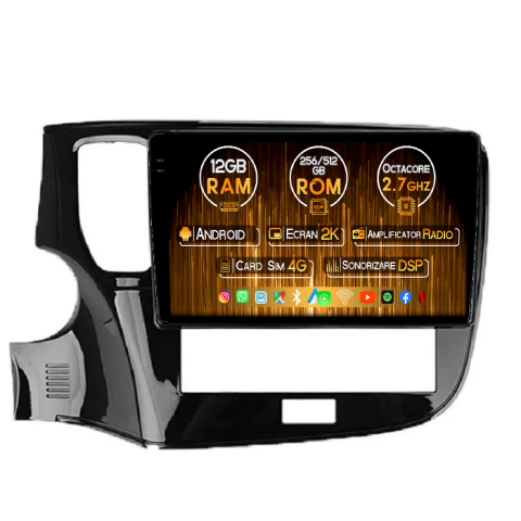 Outlander 2012-2021 - Navigatie dedicata Mitsubishi Outlander 2019-2021, 12GB RAM 256GB ROM, Android 13, Rezolutie 2K, Display QLED, 9", DSP, Carplay, Android Auto, Internet, Youtube