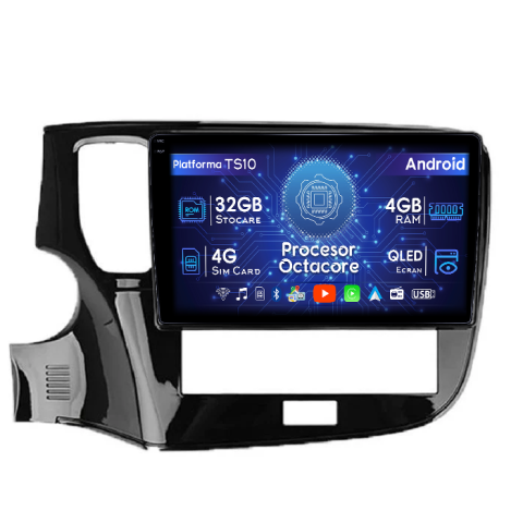 Outlander 2012-2021 - Navigatie dedicata Mitsubishi Outlander 2019-2021, 4GB RAM 32GB ROM, Octacore, Android 14, Display QLED  10", DSP, Carplay&Android Auto, SIM 4G, Bluetooth, Ventilator Activ