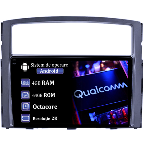 Pajero 2006-2014 - Navigatie dedicata Mitsubishi Pajero 2006-2012, 4GB RAM 64GB ROM, Procesor Qualcomm Octacore, Android 14, Rezolutie 2K, Display QLED 9", DSP, Carplay&Android Auto, SIM 4G
