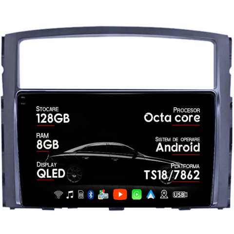 Navigatii Dedicate - Navigatie dedicata Mitsubishi Pajero 2006-2012, 8GB RAM 128GB ROM, Octacore, Platforma TS18, Android 14, Display QLED 9", Suporta camera 360", DSP, Carplay&Android Auto, SIM 4G, Ventilator Activ