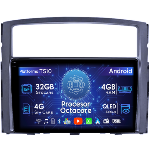 Pajero 2006-2014 - Navigatie dedicata Mitsubishi Pajero 2006-2014, 4GB RAM 32GB ROM, Octacore, Android 14, Display QLED 1K 9", DSP, Carplay&Android Auto, SIM 4G, Bluetooth, Ventilator Activ