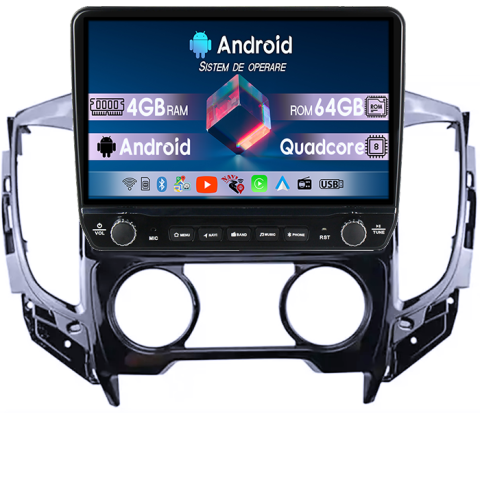 Navigatii Dedicate - Navigatie dedicata Mitsubishi Triton 2015 Tesla cu butoane rotative model 2024, 4GB RAM 64GB ROM, Procesor Quadcore, Android 14, Display QLED 10", DSP, Carplay&Android Auto