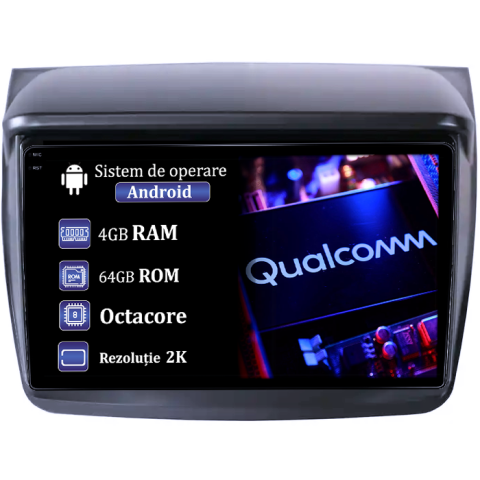 Pajero - Navigatie dedicata Mitsubishi Pajero Sport 2014,  4GB RAM 64GB ROM, Procesor Qualcomm Octacore, Android 14, Rezolutie 2K, Display QLED 9", DSP, Carplay&Android Auto, SIM 4G