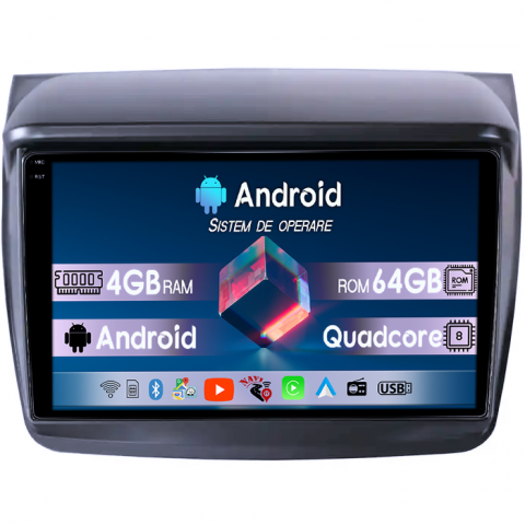 Mitsubishi - Navigatie dedicata Mitsubishi Pajero Sport 2014, 2 GB RAM 64GB ROM, Android 14, Display QLED 1K, 9", DSP, Carplay, Android Auto, Internet, Youtube,Waze,WI-FI,USB,Bluetooth