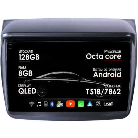 Pajero - Navigatie dedicata Mitsubishi Pajero Sport 2014+, 8GB RAM 128GB ROM, Octacore, Platforma TS18, Android 14, Display QLED 9â, Suporta camera 360Âş, DSP, Carplay&Android Auto, SIM 4G, Ventilator Activ