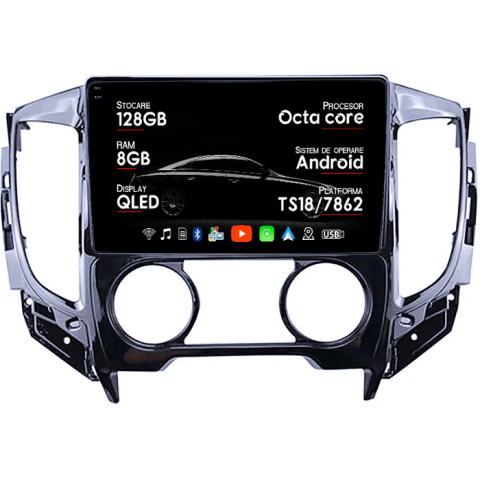 Navigatii Dedicate - Navigatie dedicata Mitsubishi Pajero Sport, 8GB RAM 128GB ROM, Octacore, Platforma TS18, Android 14, Display QLED 9", Suporta camera 360", DSP, Carplay&Android Auto, SIM 4G, Ventilator Activ