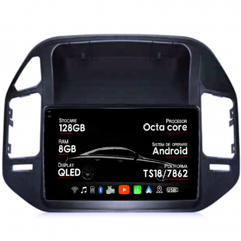 Navigatii Dedicate - Navigatie dedicata Mitsubishi Pajero V73, 8GB RAM 128GB ROM, Octacore, Platforma TS18, Android 14, Display QLED 9", Suporta camera 360", DSP, Carplay&Android Auto, SIM 4G, Ventilator Activ
