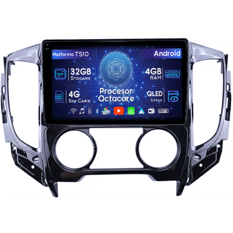 Mitsubishi - Navigatie dedicata Mitsubishi Triton 2015, 4GB RAM 32GB ROM, Octacore, Android 14, Display QLED 1K 9", DSP, Carplay&Android Auto, SIM 4G, Bluetooth, Ventilator Activ