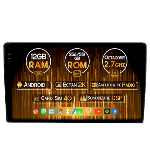 Vectra (2003-2008) - Navigatie dedicata Zafira B, Vectra C, Astra H, Meriva, Corsa D, Antara, 12GB RAM 256GB ROM, Android 14, Rezolutie 2K, Display QLED, 9", DSP, Carplay, Android Auto, Internet, Youtube, Waze, Wi Fi, USB
