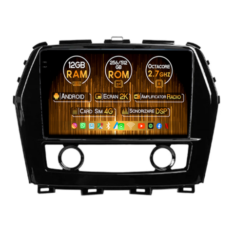 Maxima 2016-2023 - Navigatie dedicata Nissan Maxima 2016-2023, 12GB RAM 256GB ROM, Android 14, Rezolutie 2K, Display QLED, 9", DSP, Carplay, Android Auto, Internet, Youtube, Waze, Wi Fi, USB