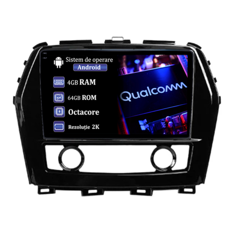 Maxima 2016-2023 - Navigatie dedicata Nissan Maxima 2016-2023, 4GB RAM 64GB ROM, Procesor Qualcomm Octacore, Android 14, Rezolutie 2K, Display QLED 9", DSP, Carplay&Android Auto, SIM