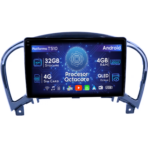 Juke 2010-2014 - Navigatie dedicata Nissan Juke 2010-2014, 4GB RAM 32GB ROM, Octacore, Android 14, Display QLED 1K 9", DSP, Carplay&Android Auto, SIM 4G, Bluetooth, Ventilator Activ
