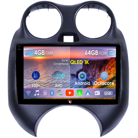 Nissan - Navigatie dedicata Nissan March 2010-2013 & Micra 2010-2015, 4GB RAM 64GB ROM, Octacore, Android 14, Display QLED 9", DSP, Carplay&Android Auto, SIM 4G, Ventilator Activ