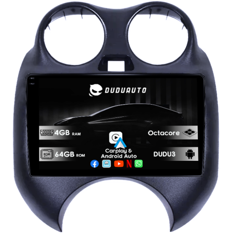 March 2010-2013 - Navigatie dedicata Nissan March 2010-2013 & Micra 2010-2015, DUDU3, 4GB RAM 64GB ROM, Octacore, Platforma 8581, Android, Display QLED 9", DSP, Carplay&AndroidAuto
