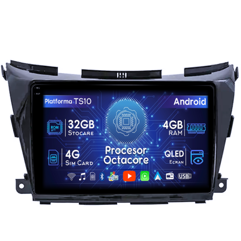 Murano 2014-2020 - Navigatie dedicata Nissan Murano 2014-2020, 4GB RAM 32GB ROM, Octacore, Android 14, Display QLED 1K 10", DSP, Carplay&Android Auto, SIM 4G, Bluetooth, Ventilator Activ