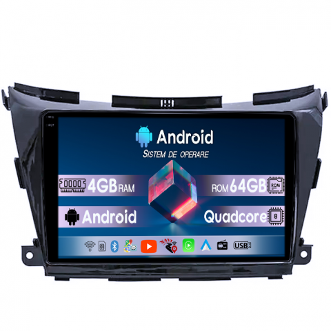 Murano 2014-2020 - Navigatie dedicata Nissan Murano 2014-2020, 4GB RAM 64GB ROM, Quad Core, Display 10.25" QLED 1K, Carplay, Android 14, Bluetooth, Magazin Play, Suport Camere AHD