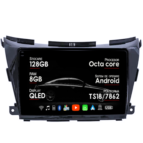 Navigatii Dedicate - Navigatie dedicata Nissan Murano 2014-2020, 8GB RAM 128GB ROM, Octacore, Platforma TS18, Android 14, Display QLED 10", Suporta camera 360", DSP, Carplay&Android Auto, SIM 4G, Ventilator Activ