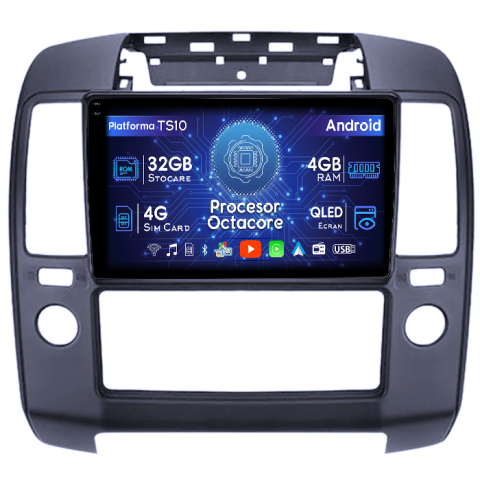 Navara 2004-2010 - Navigatie dedicata ​Nissan Navara 2004-2010, 4GB RAM 32GB ROM, Octacore, Android 14, Display QLED 1K 9", DSP, Carplay&Android Auto, SIM 4G, Bluetooth, Ventilator Activ