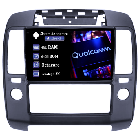 Navara 2004-2010 - Navigatie dedicata Nissan Navara 2004-2010, 4GB RAM 64GB ROM, Procesor Qualcomm Octacore, Android 14, Rezolutie 2K, Display QLED 9", DSP, Carplay&Android Auto, SIM 4G