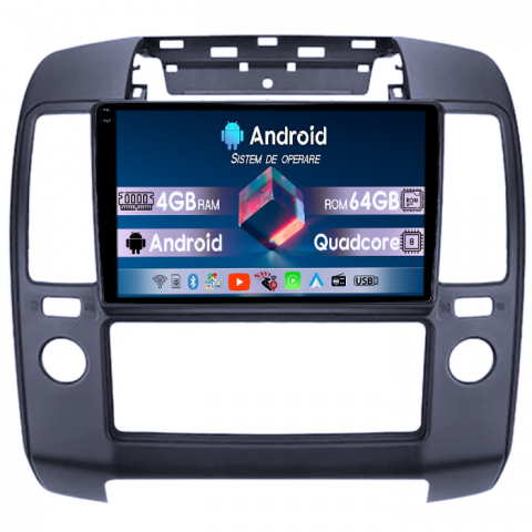 Navara 2004-2010 - Navigatie dedicata Nissan Navara 2004-2010, 4GB RAM 64GB ROM, Quad Core, Display 9" QLED 1K, Carplay, Android 14, Bluetooth, Magazin Play, Suport Camere AHD