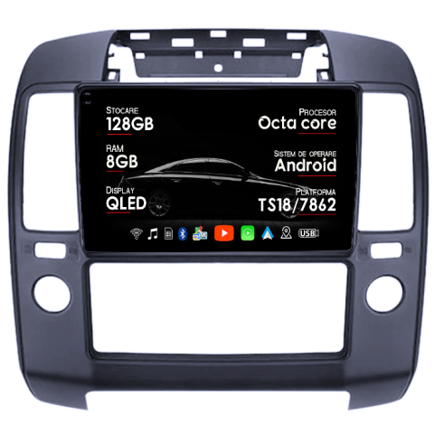 Navara 2004-2010 - Navigatie dedicata Nissan Navara 2004-2010, 8GB RAM 128GB ROM, Octacore, Platforma TS18, Android 14, Display QLED 9â, Suporta camera 360Âş, DSP, Carplay&Android Auto, SIM 4G, Ventilator Activ