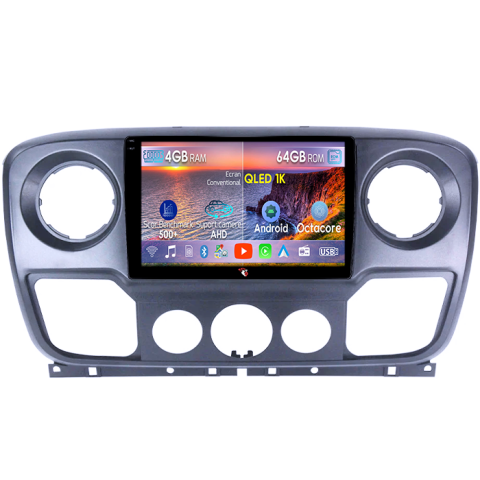 NV400 2010-2020 - Navigatie dedicata Opel Movano, Renault Master 2010-2021, 4GB RAM 64GB ROM, Octacore, Android 14, Display QLED 9", DSP, Carplay&Android Auto, SIM 4G, Ventilator Activ