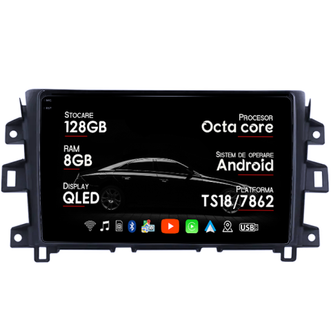 Navigatii Dedicate - Navigatie dedicata Nissan Navara NP300 2011-2016, 8GB RAM 128GB ROM, Octacore, Platforma TS18, Android 14, Display QLED 9", Suporta camera 360", DSP, Carplay&Android Auto, SIM 4G, Ventilator Activ