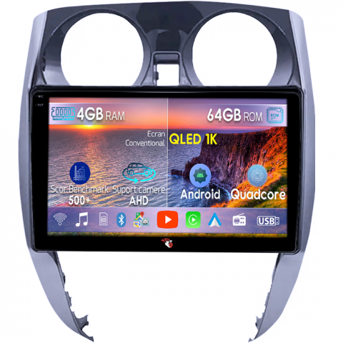 Note 2012-2019 - Navigatie dedicata Nissan Note 2012-2019, 4GB RAM 64GB ROM, Octacore, Android 14, Display QLED 1K 9", Carplay&Android Auto, SIM 4G, Ventilator Activ