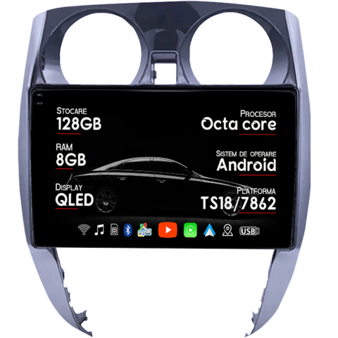 Note 2012-2019 - Navigatie dedicata Nissan Note 2012-2019, 8GB RAM 128GB ROM, Octacore, Platforma TS18, Android 13, Display QLED 9”, Suporta camera 360º, DSP, Carplay&Android Auto, SIM 4G, Ventilator Activ