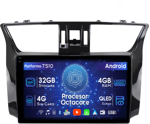 Navigatii Dedicate - Navigatie dedicata Nissan Sylphy 2003-2012, 4GB RAM 32GB ROM, Octacore, Android 14, Display QLED  9", DSP, Carplay&Android Auto, SIM 4G, Bluetooth, Ventilator Activ